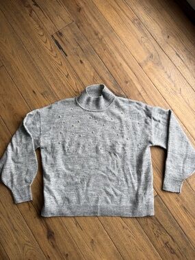George Light Gray Pearl-Embellished Mock Neck Sweater